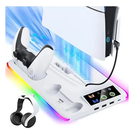 Base Cooler Para Ps5 Pro Slim Fat Suporte Dock Controles Led