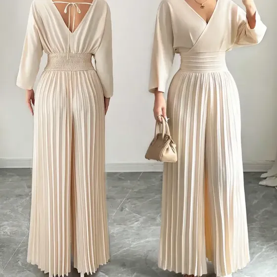 Decote Feminino Solteira Em V, Elegante, Plissado, Cintura A