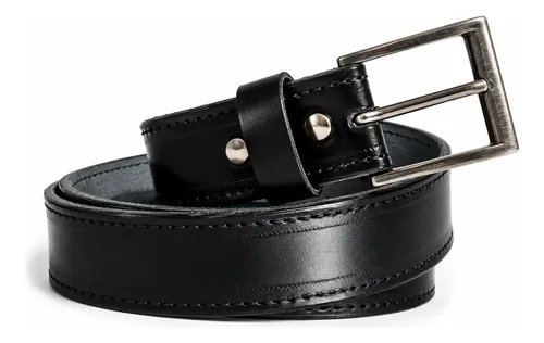 Cinto Largo Masculino Preto Couro Bovino Fivela Quadrada