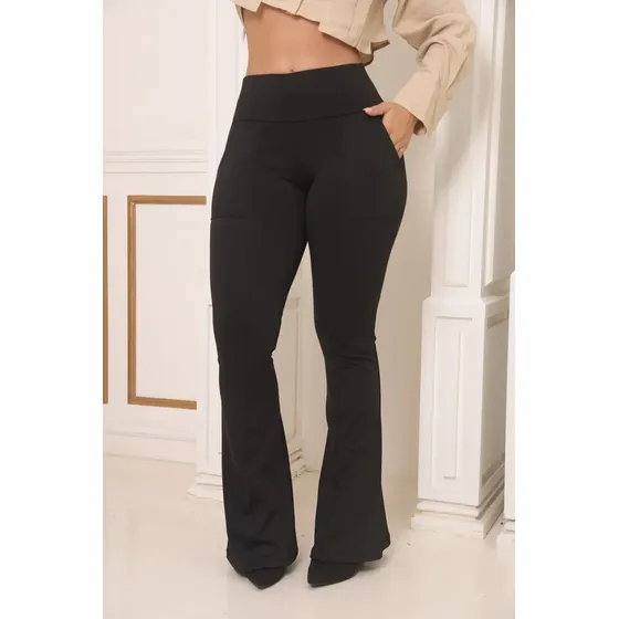 Calça Feminina Flare Boca De Sino Suplex Flanelado Com Lycra