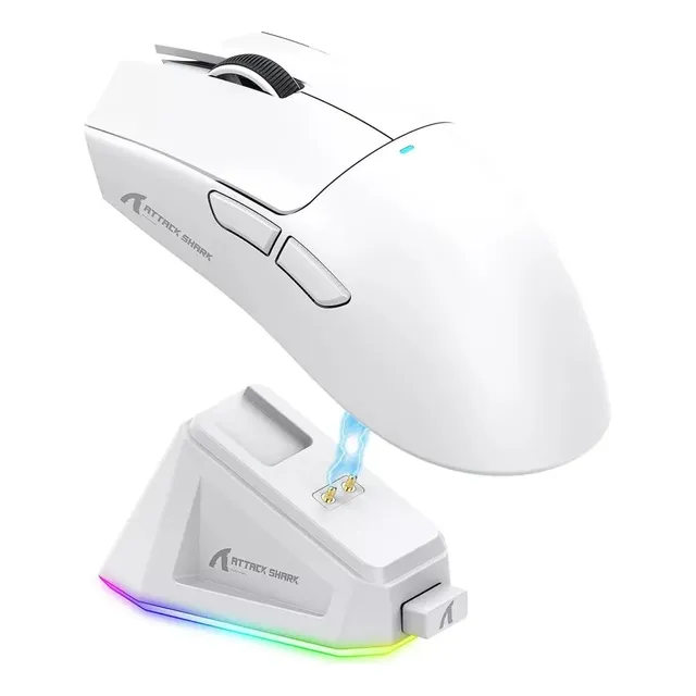 Mouse Gamer Sem Fio Attack Shark X11 Com Base White