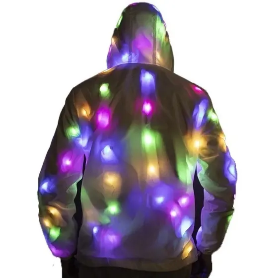Jaqueta Com Capuz E Luz Led Colorida Para Shows