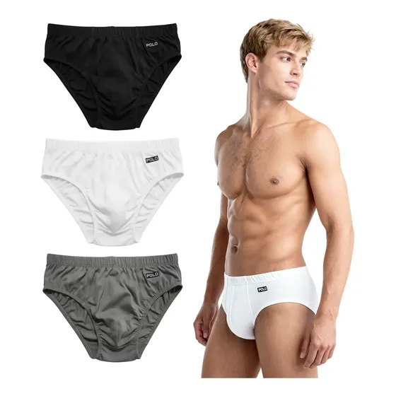 Kit C/ 3 Cuecas Slip Polo Star Adulto 100% Algodão Masculina