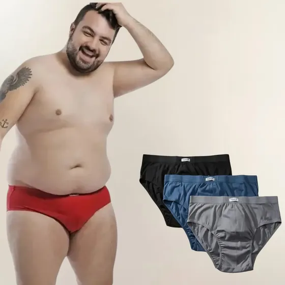 Cueca Slip Nawes Algodão Plus Size Tradicional - Kit 3 Unid