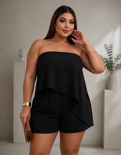 Conjunto Alfatairia Plus Size Short Bolso Blusa Tomara Caia