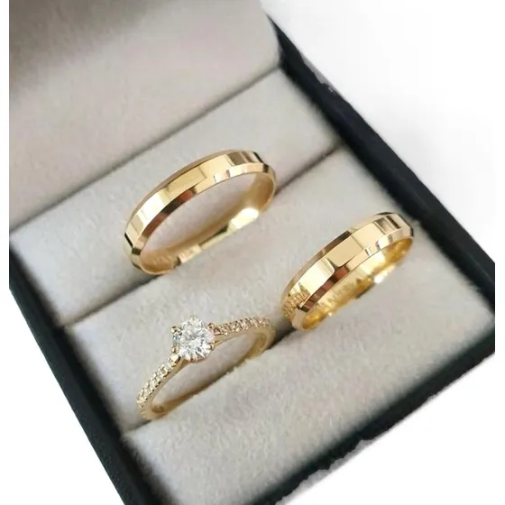 Par De Alianças Banhada A Ouro 24k Casamento E Noivado