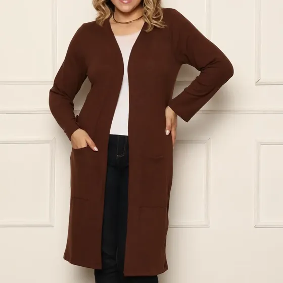 Casaco Longo Com Bolsos Casaquinho Outono Inverno Frio