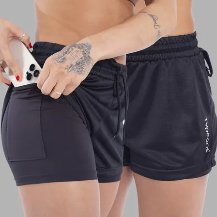 Kit 2 Shorts 2 Em 1 Feminino Academia Duplo Compressão