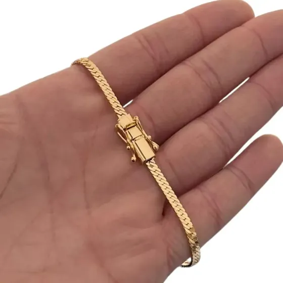 Pulseira Masculina Grumet Flat 4mm Banhada A Ouro 18k