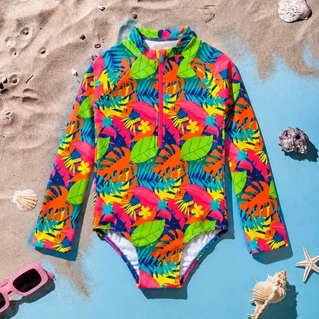 Maiô Infantil Uv50+ Manga Longa Menina Zíper Estampado