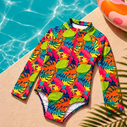 Maiô Infantil Manga Longa Uv50+ Menina Proteção Solar Zíper