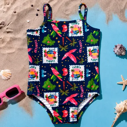 Maiô Infantil Menina Alça Uv50+ Estampado Resistente Cloro