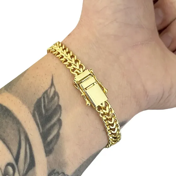 Pulseira Masculina Grumet Lacraia 9mm Banhada A Ouro 18k