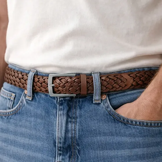 Cinto Unissex Trançado De Couro Legítimo Puro Pp Á Plus Size