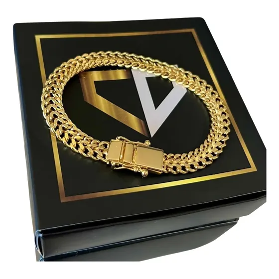 Pulseira Union Lacraia 10mm Masculina Banhada A Ouro 18k