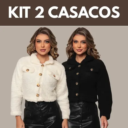Kit 2 Casaco Teddy Curto Blusa Feminino Cropped Pelucia Frio