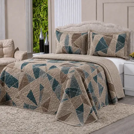 Kit Colcha Cobre Leito Queen Matelado Liso Estampado 3 Peças