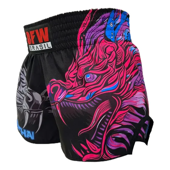 Short Muay Thai Unissex Calção Tailandês - Dragão Pink