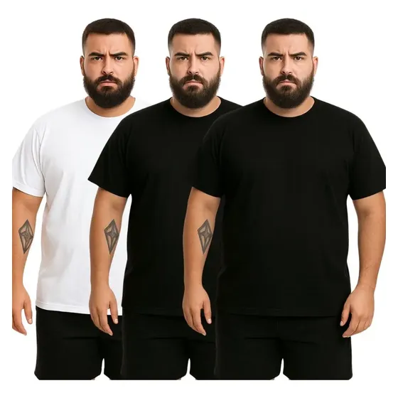Kit 3 Camisetas Plus Size Extra Grande Lisa Algodão Premium