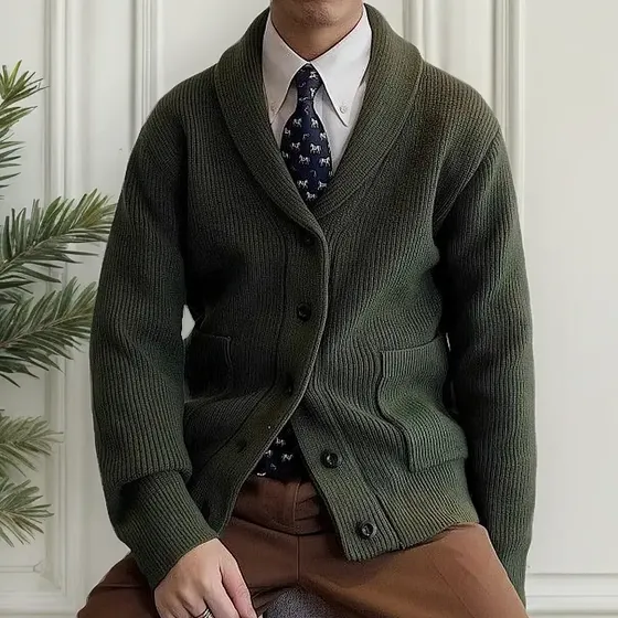Cardigã Retrô Britânico Fino E Quente, Suéter Masculino Com