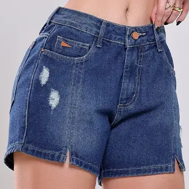 Shorts Lemonette Jeans Feminino Alta Cintura Slim
