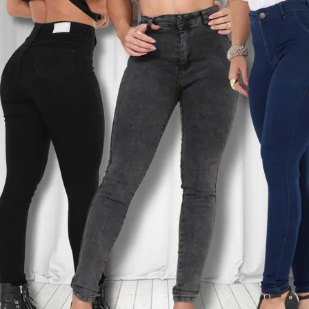 Kit 3 Calça Jeans Feminina Skinny Cintura Alta Premium