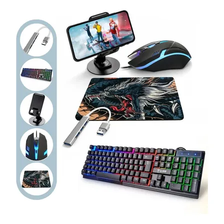 Kit Mobile Celular Teclado Led Hub Mouse Gamer Pad Office