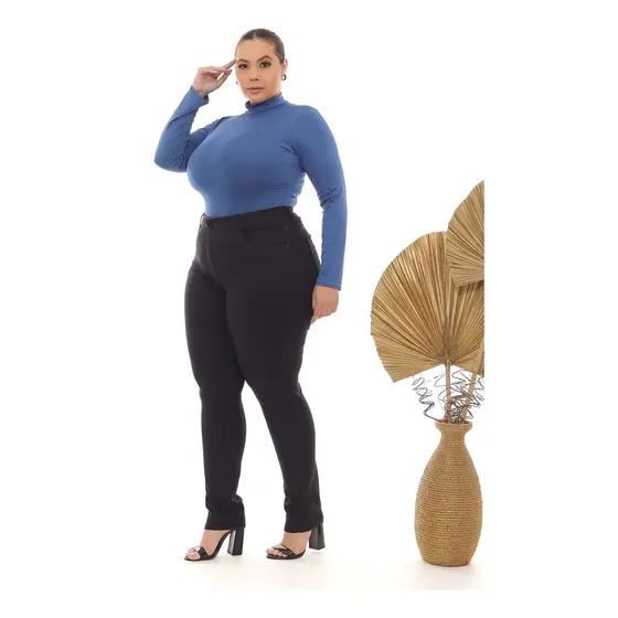 Calça Jeans Feminina Preta Skinny Plus Size Cintura Alta