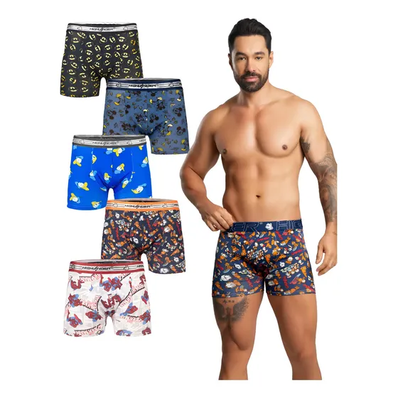 Kit Com 5 Cueca Box Divertida Classic Masculina Adulto