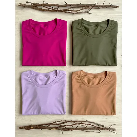 Kit 4 Camisetas Baby Look Básicas Algodão Lisa Colorida