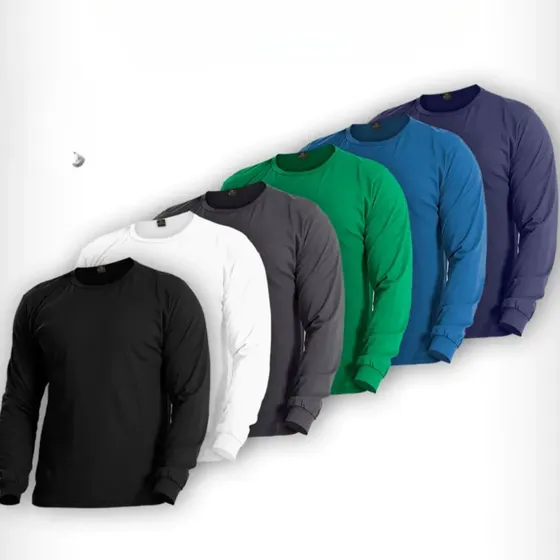 Kit 4 Camiseta Manga Longa Masculina Algodão Slim Básica