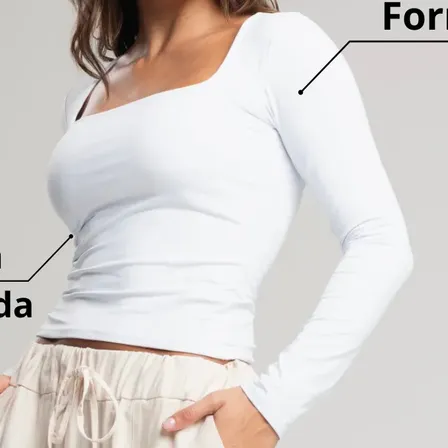 Blusa Feminina Básica Manga Longa Decote Quadrado Moda