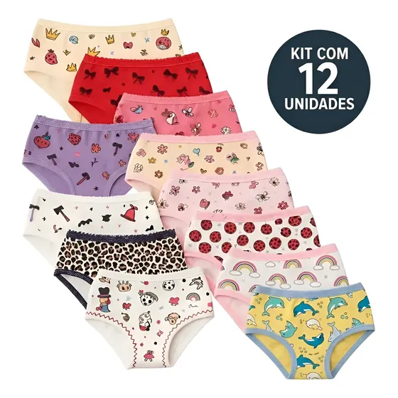 12 Calcinhas Infantis Antialérgicas Algodão Premium Conforto