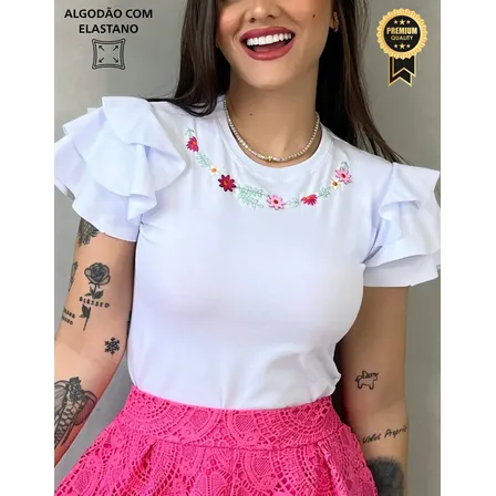 Blusa Feminina Algodão Premium Bordada Elegante Luxo