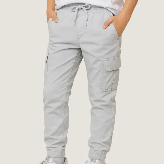 Calça Jogger Cargo Sarja Jeans Infantil Masculina Juvenil