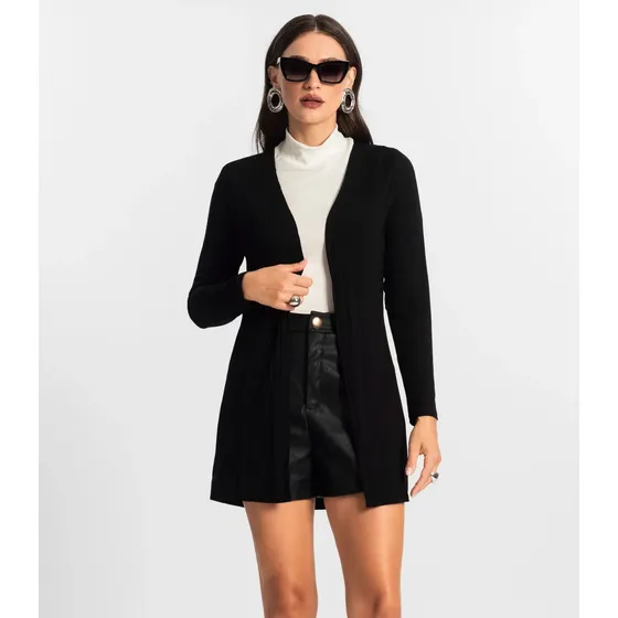 Cardigan Feminino Ribana Canelada Endless Preto