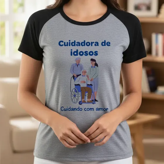 Camiseta Baby Look Profissao Cuidador De Idosos