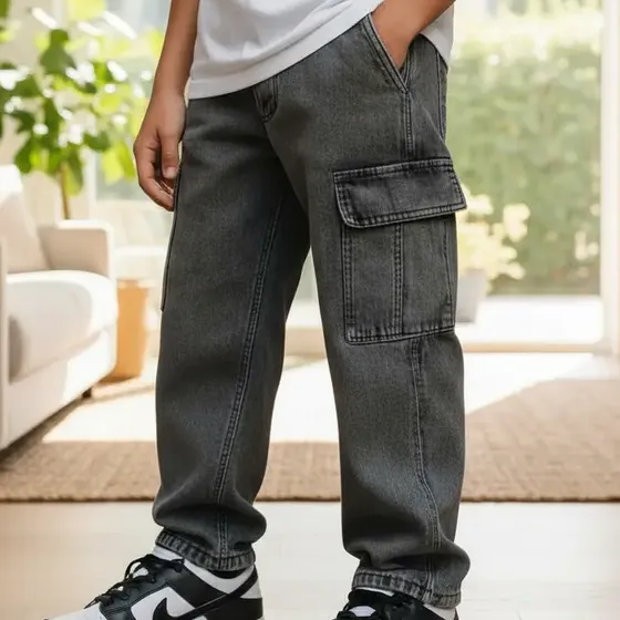 Calça Jeans Grafite Cargo Baggy Masculina Streetwear Juvenil