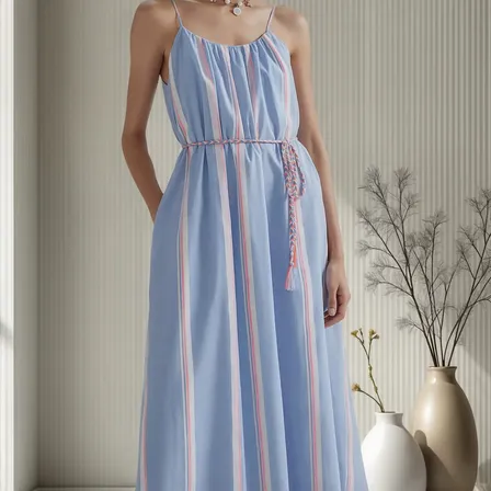 Vestido Midi Fio Tinto Com Amarração