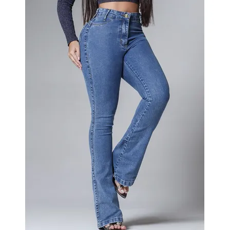 Calça Flare Jeans Marmorizada Cintura Alta Com Elastano Fler