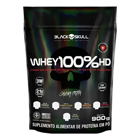 Whey 100% Hd 3w Refil 900g Black Skull Sabor Pistache