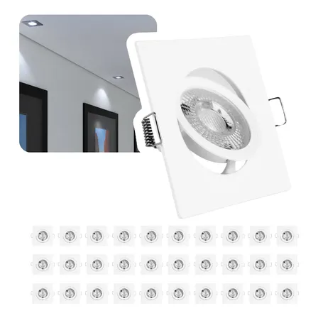Kit 30 Luminária Teto Spot Led 7w Direcionável Quadrado