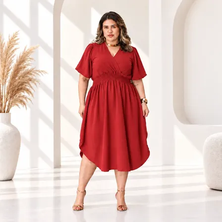 Vestido Transpassado Elastex Moda Plus Size Midi Evangélico