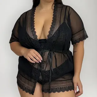 . Robe Feminino Plus Size Luxo Renda Elegante Confortável