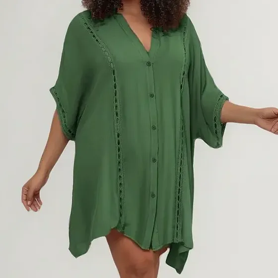 Saida De Praia Chemise Feminina Plus Size Manga Morcego