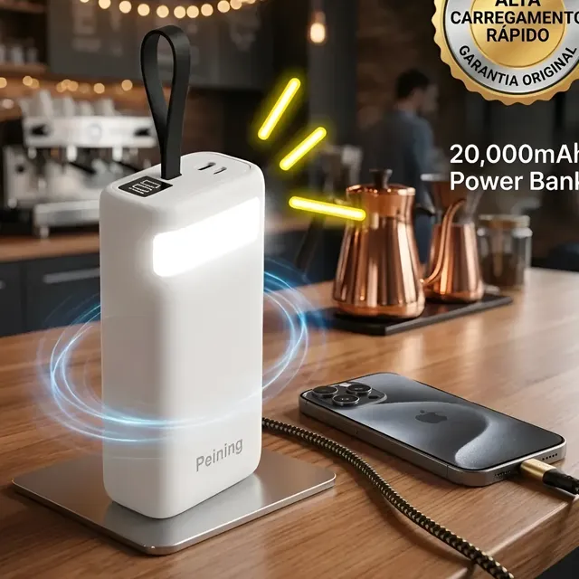 Carregador Portátil Power Bank 20.000 Mah Turbo Com Cabos