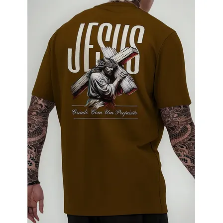 Camiseta Masculina Streetwear Algodão Jesus Cristo Cruz Slim