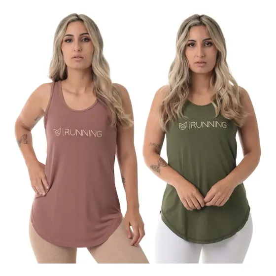 Kit 2 Camisetas Feminina Running Sallada Mista Verde/marrom