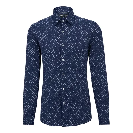 Camisa Slim Fit Em Tecido Stretch Estampado Boss