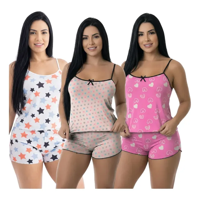Kit 3 Baby Doll Pijamas Feminino Short Dormir
